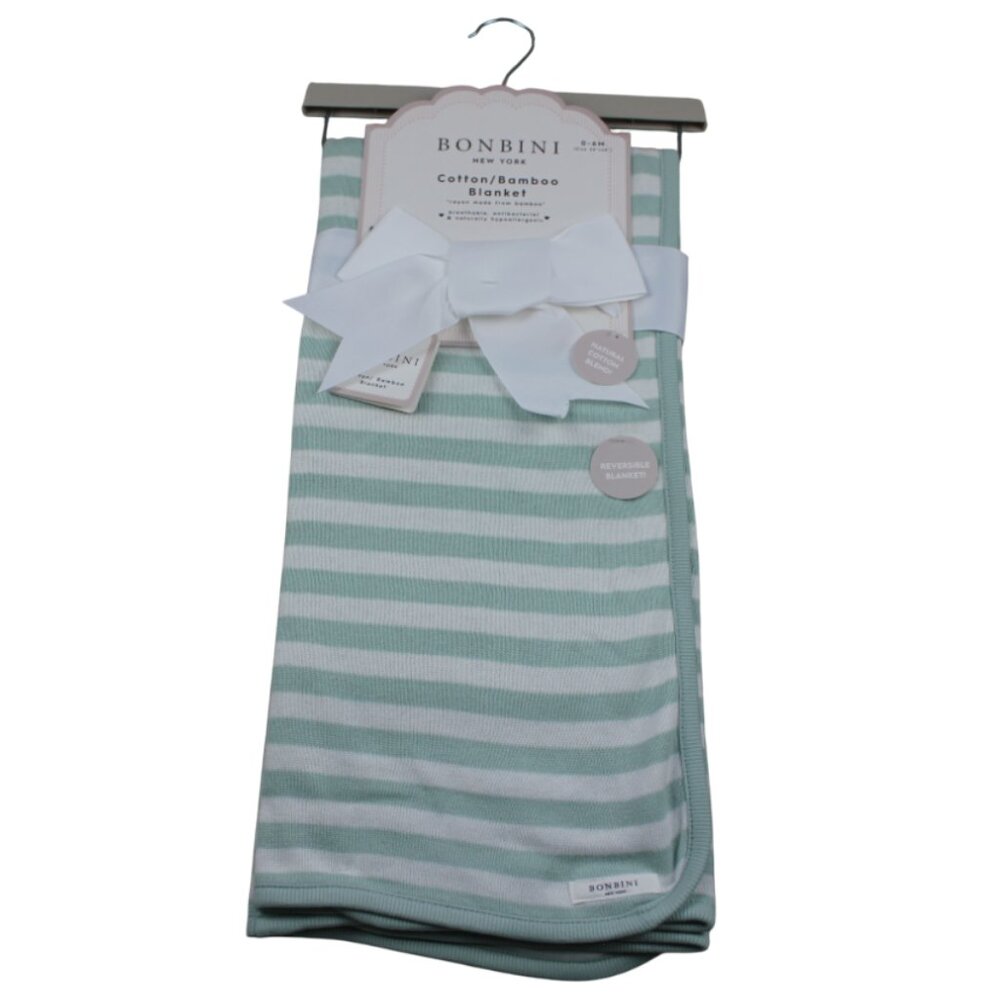 Bonbini NY Baby Blanket Green White Striped Cotton Bamboo Infant Boys NWT RARE